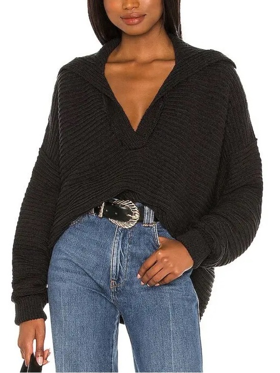 FP Beach Sweaters - Free People Beach Marlie V-Neck Pullover Sweater in Black
